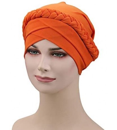 Skullies & Beanies Women's Twisted Braid Silky Turban Hats Cancer Chemo Skull Beanies Headwear Head Wrap Hair Loss Cover - Or...