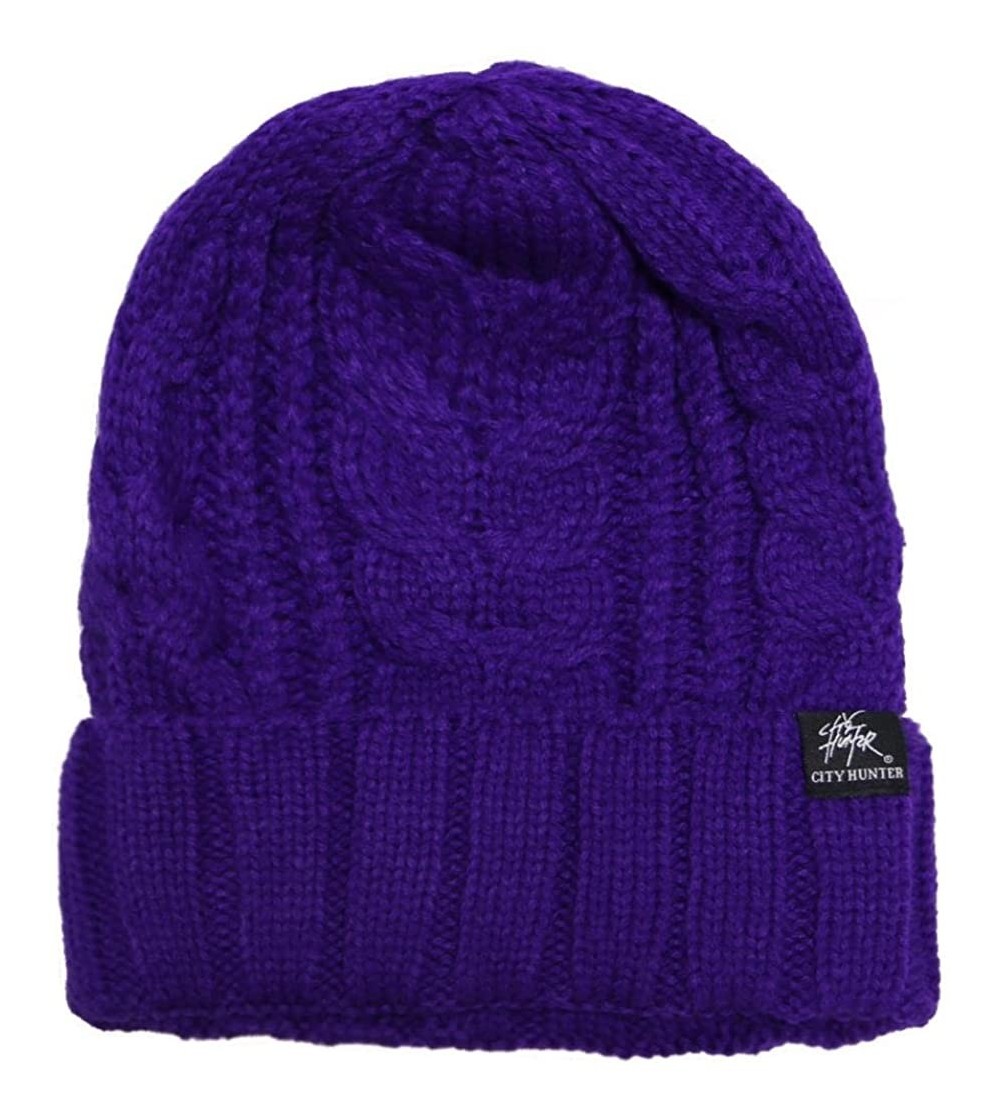 Skullies & Beanies Solid Knit Beanie Hat - Purple - C411OVEYAIP