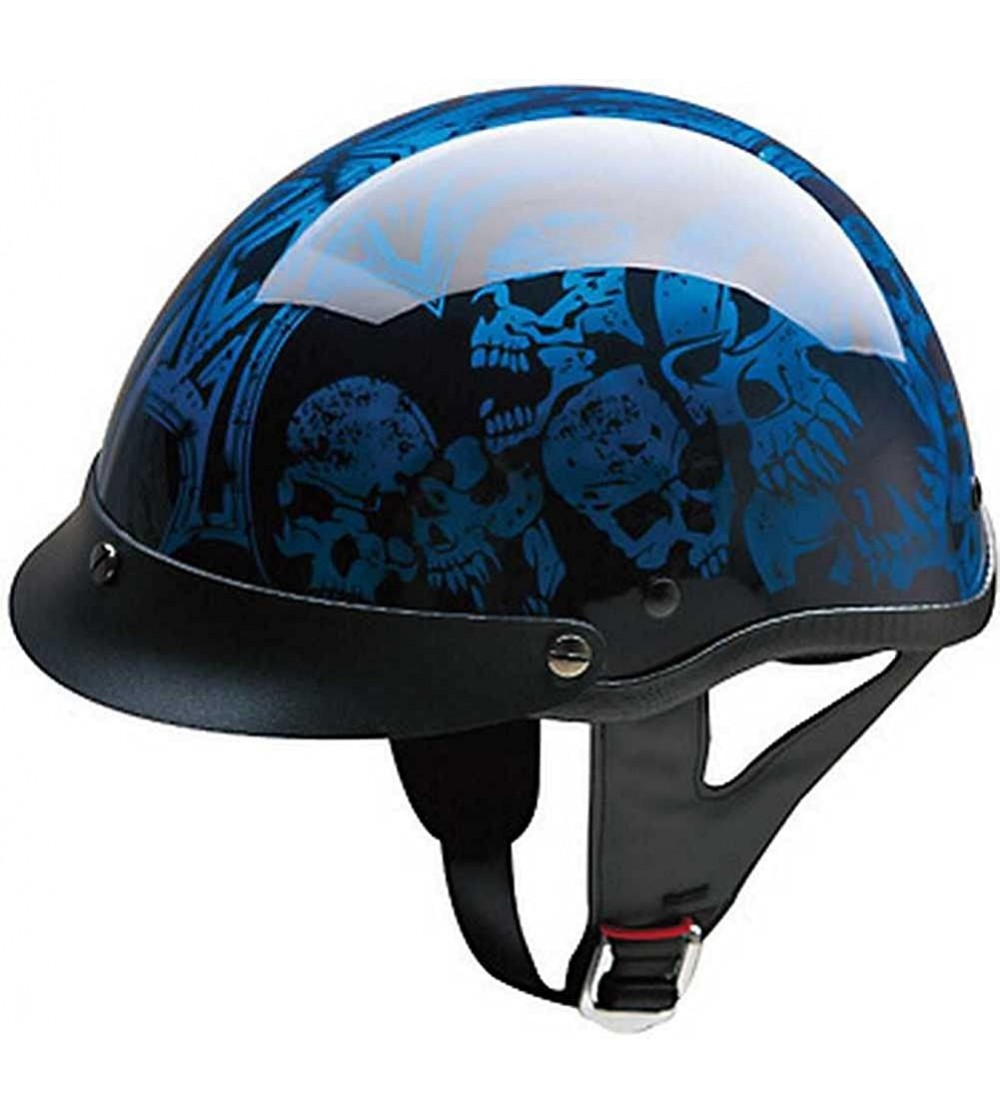 Visors Blue/Black Screaming Skulls Half Helmet with Visor - ABS Shell 100-108 - CF11HNTA72D