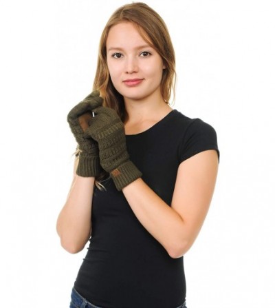 Skullies & Beanies Sherpa Lining Winter Warm Knit Touchscreen Texting Gloves - Olive - CG18Y8AL9UH