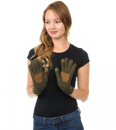 Skullies & Beanies Sherpa Lining Winter Warm Knit Touchscreen Texting Gloves - Olive - CG18Y8AL9UH