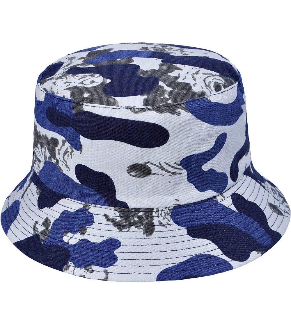 Bucket Hats Women Fashion Cotton Packable Travel Bucket Hat Sun Hat Fishmen Cap - Camo Blue - CH199DAMY0Q
