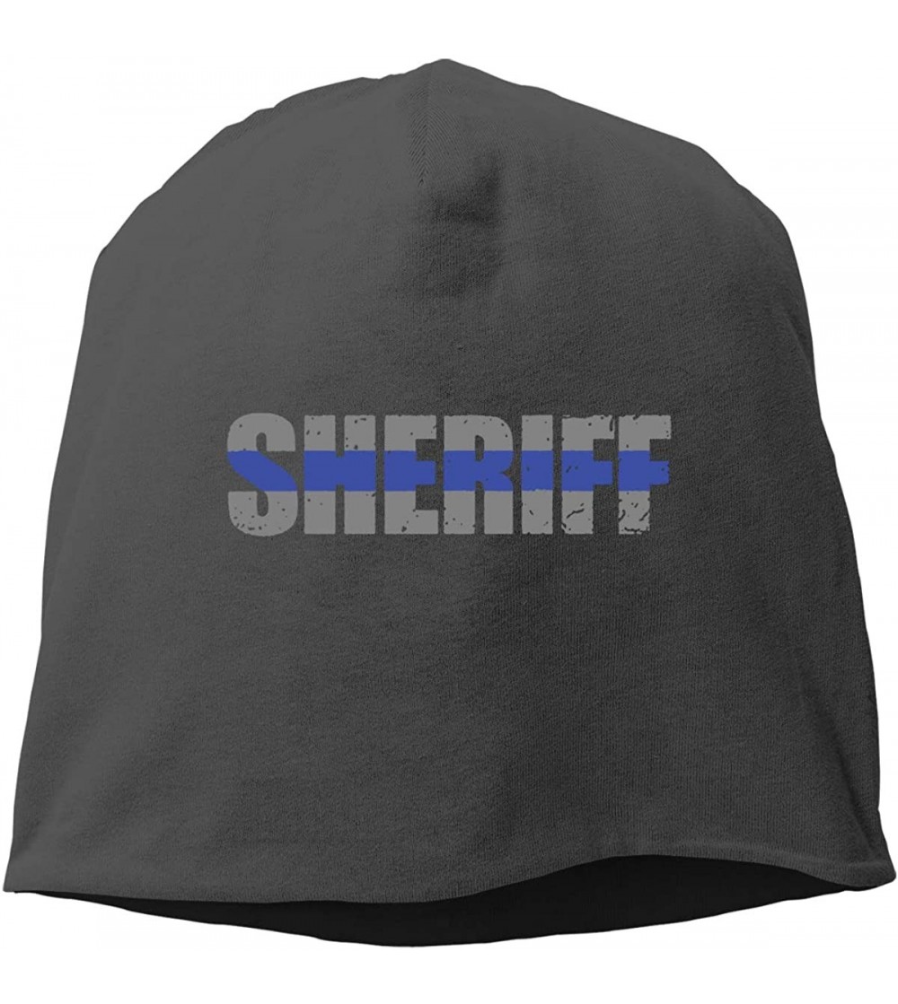 Skullies & Beanies Sheriff Thin Blue Line Unisex Knitted Hat Beanie Hat Warm Hats Skull Cap - Black - CX18M0YACSI