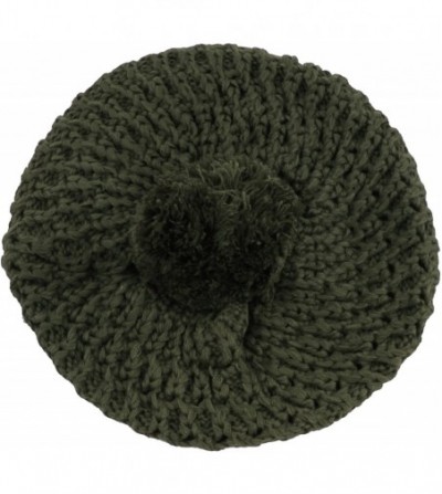 Skullies & Beanies Thick Crochet Knit Pom Pom Beret Winter Ski Hat - Olive - CN188MENQY9