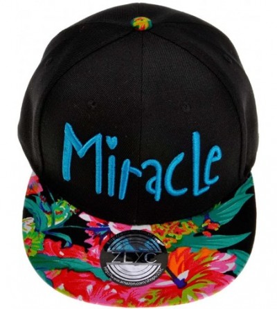 Baseball Caps Unisex Adjustable Baseball Cap Word Embroidered Floral Flat Bill Snapback Hat - Miracle (Blue) - CV11Y7UY4D5