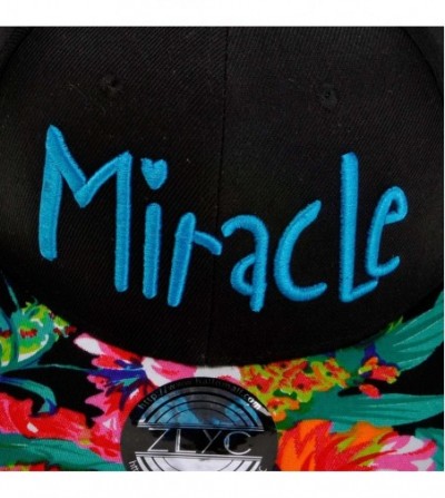 Baseball Caps Unisex Adjustable Baseball Cap Word Embroidered Floral Flat Bill Snapback Hat - Miracle (Blue) - CV11Y7UY4D5