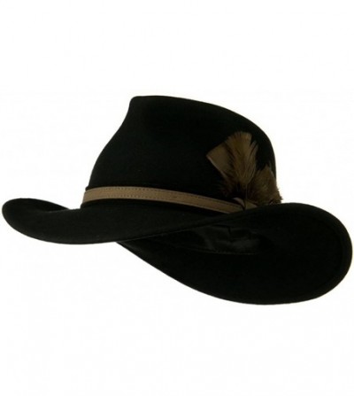 Fedoras Outback Wool Felt Fedora Hat with Feather - Black W18S31F - C511BKZADB1