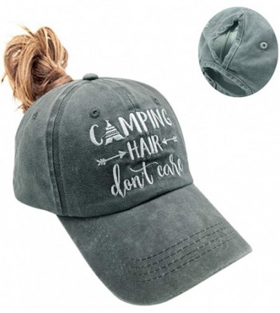 Baseball Caps Women's Embroidered Camping Hair Don't Care Vintage Washed Dyed Dad Hat - Embroidered Ponytail Gray - CY18WOERCTR