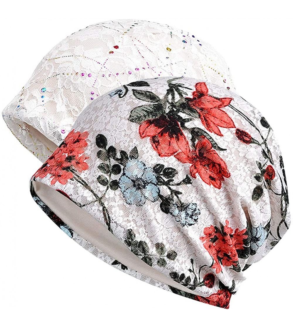 Skullies & Beanies Womens Cotton Beanie Lace Turban Soft Sleep Cap Chemo Hats Fashion Slouchy Hat - White White - CX18U8GH85O