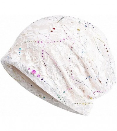 Skullies & Beanies Womens Cotton Beanie Lace Turban Soft Sleep Cap Chemo Hats Fashion Slouchy Hat - White White - CX18U8GH85O
