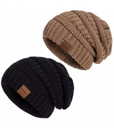 Skullies & Beanies Slouchy Beanie Hat for Women- Winter Warm Knit Oversized Chunky Thick Soft Ski Cap - Black+soft Khaki - CZ...