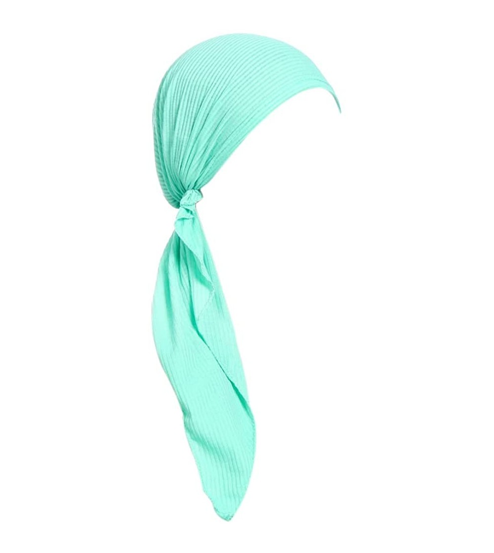 Skullies & Beanies Womens Turban Chemo Hat Head Scarves Slip-On Pre-Tied Headwear Bandana Sleep Hair Cover - Green - CN196DK965C