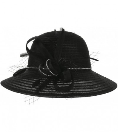 Sun Hats Women's Kentucky Derby Bowler Church Cloche Hat Organza Bridal Dress Cap - Black - C618908I3AU