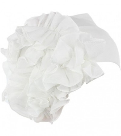 Skullies & Beanies Women Flower Solid Ruffle Cancer Chemo Elegant Hat Beanie Turban African Head Scarf Wrap Cap - White - CI1...