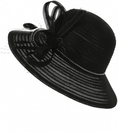 Sun Hats Women's Kentucky Derby Bowler Church Cloche Hat Organza Bridal Dress Cap - Black - C618908I3AU