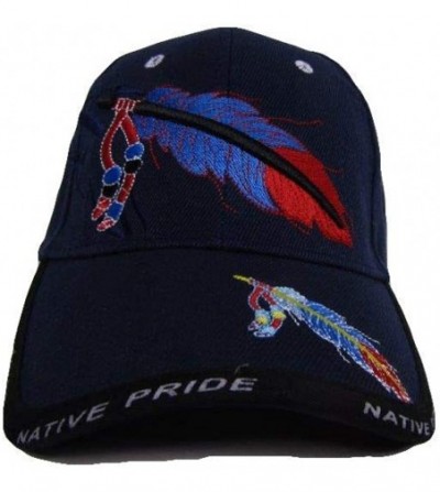 Skullies & Beanies Native American Feather and Beads Native Pride Indian Shadow Blue Ball Cap Hat - CC12NGGG1GD