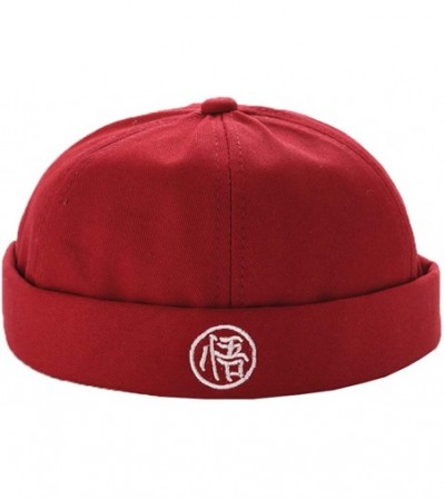 Skullies & Beanies Retro Rolled Cuff Skull Caps Brimless Beanie Hats for Men/Women - D-red - C717Y02UMDY