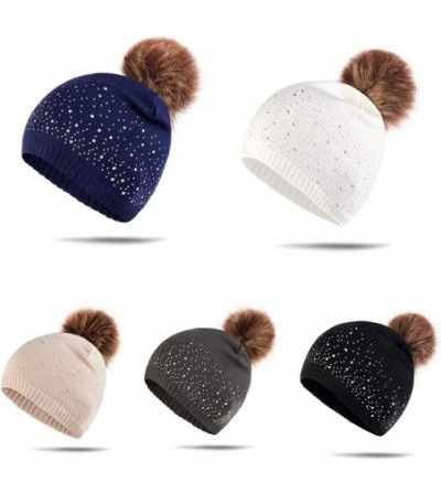 Skullies & Beanies Women Plush Ball Winter Headwear Stretchy Soft Knitted Hats Skullies & Beanies - Dark Gray - CQ1928GGN3T