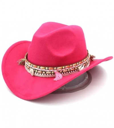 Cowboy Hats Women Wide Brim Western Cowboy Hat Cowgirl Ladies Party Church Costume Cap - Hot Pink - CN18OU2MWN4