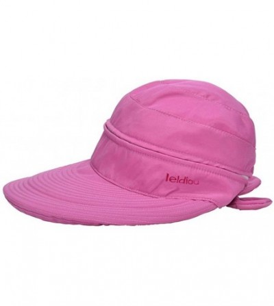 Sun Hats Womens Bow Sun Hats Large Brim Sun Visor Hat Dual Purpose Summer Beach Hat UV Travel Cap - Rose Red - CD12J7H1J5D