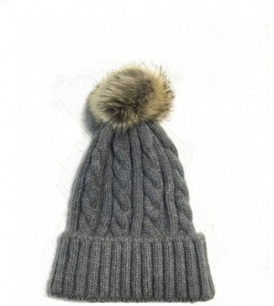 Skullies & Beanies 2PCS Parent-Child Hat Winter Warm Soft Knit Hat Beanie Ski Cap with Removable Pom Pom - Gray - C418SZD6R5R