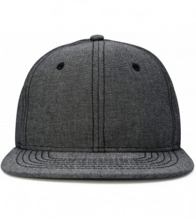 Baseball Caps Premium Flat Bill Baseball Cap Structured Hat Snap Back Chambray - Black - CI12N6GN06B