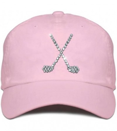 Baseball Caps Ladies Cap with Bling Rhinestone Design of Crossed Clubs - Soft-pink - C4184WA2XQM