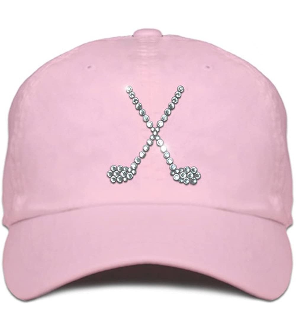 Baseball Caps Ladies Cap with Bling Rhinestone Design of Crossed Clubs - Soft-pink - C4184WA2XQM