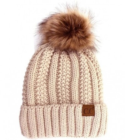 Skullies & Beanies Exclusive Knitted Hat with Fuzzy Lining with Pom Pom - New Beige - CR18EXKIO00