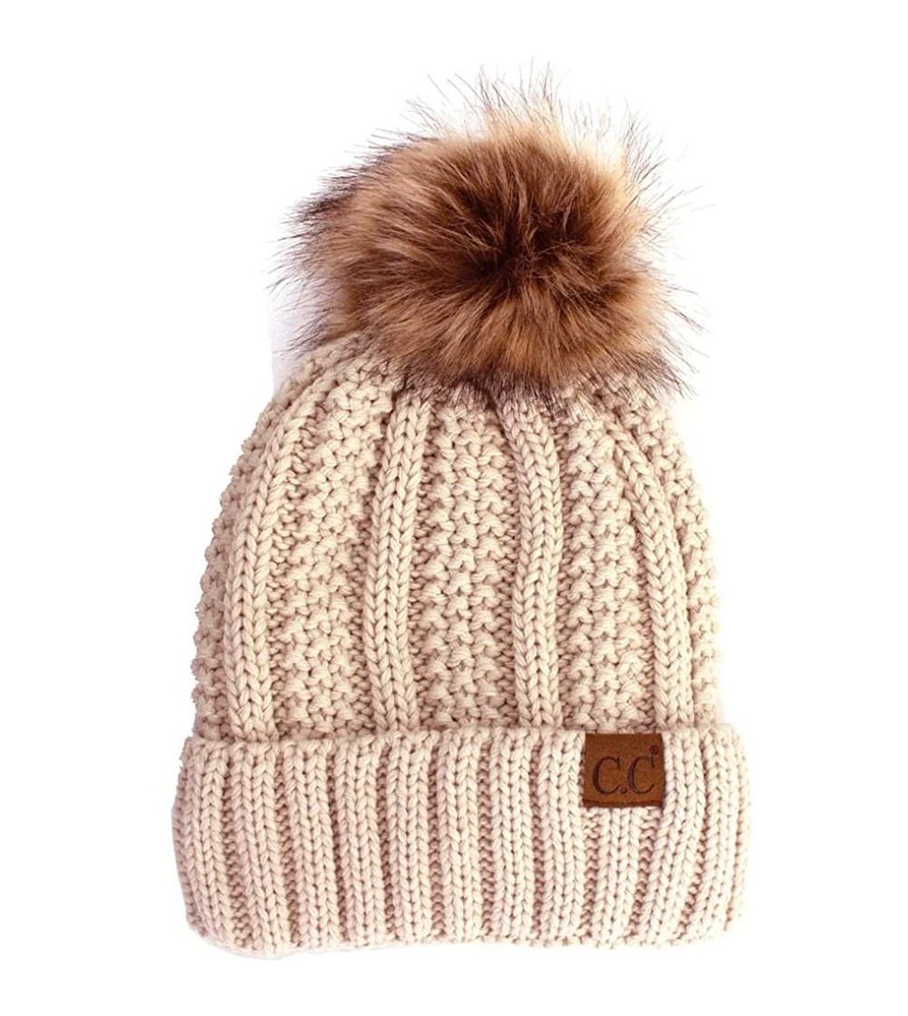 Skullies & Beanies Exclusive Knitted Hat with Fuzzy Lining with Pom Pom - New Beige - CR18EXKIO00