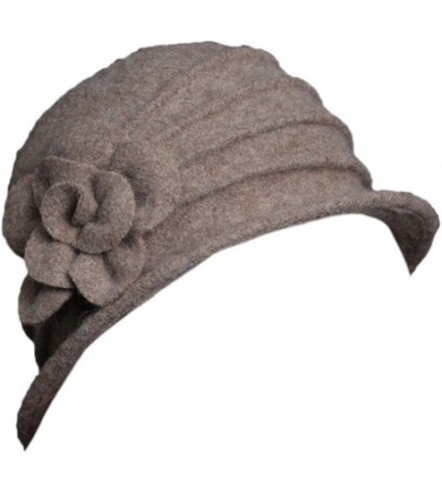 Fedoras Women 100% Wool Solid Color Round Top Cloche Beret Cap Flower Fedora Hat - 3 Camel - CS186WXH5AX