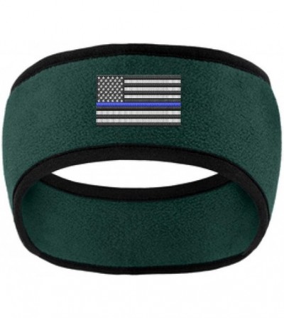 Cold Weather Headbands Thin Blue Line American Flag Police Law Enforcement 2 Tone Fleece Headband - COLOR CHOICE - Green - C2...