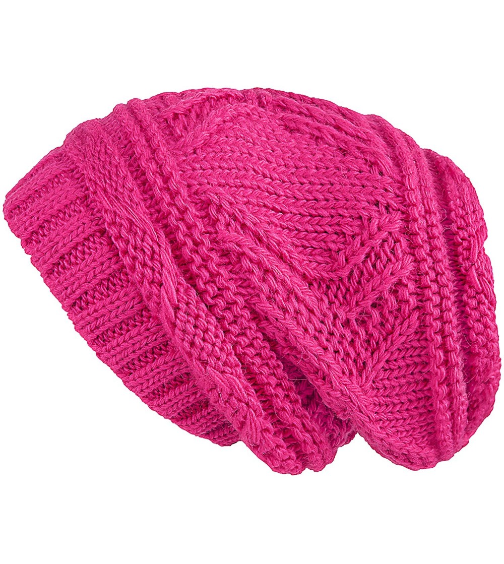 Skullies & Beanies Knit Slouchy Oversized Soft Warm Winter Beanie Hat (Hot Pink) - C118MCSEUSA