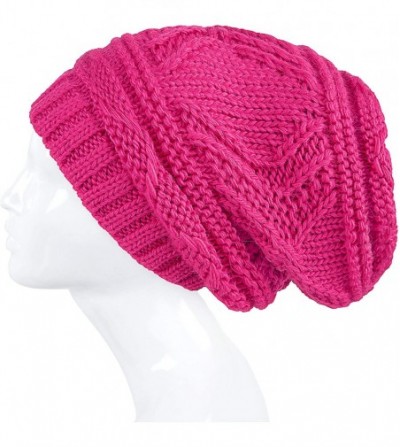 Skullies & Beanies Knit Slouchy Oversized Soft Warm Winter Beanie Hat (Hot Pink) - C118MCSEUSA