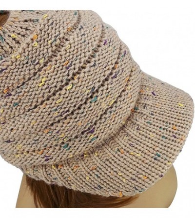Skullies & Beanies Women Knit Hats Beanie Tail Cable Colored-Spots Messy Bun Ponytail Visor Beanie Cap - Khaki - CX18HXMA64C