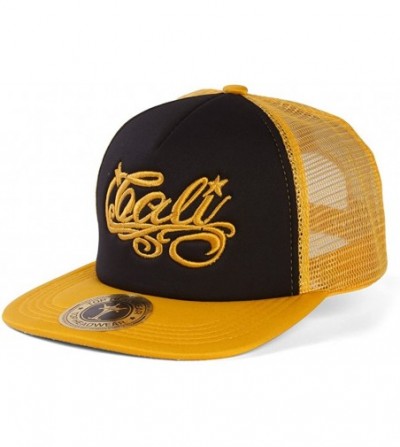 Sun Hats Cali Script Trucker Hat - Black/Gold - C311N38RWMH
