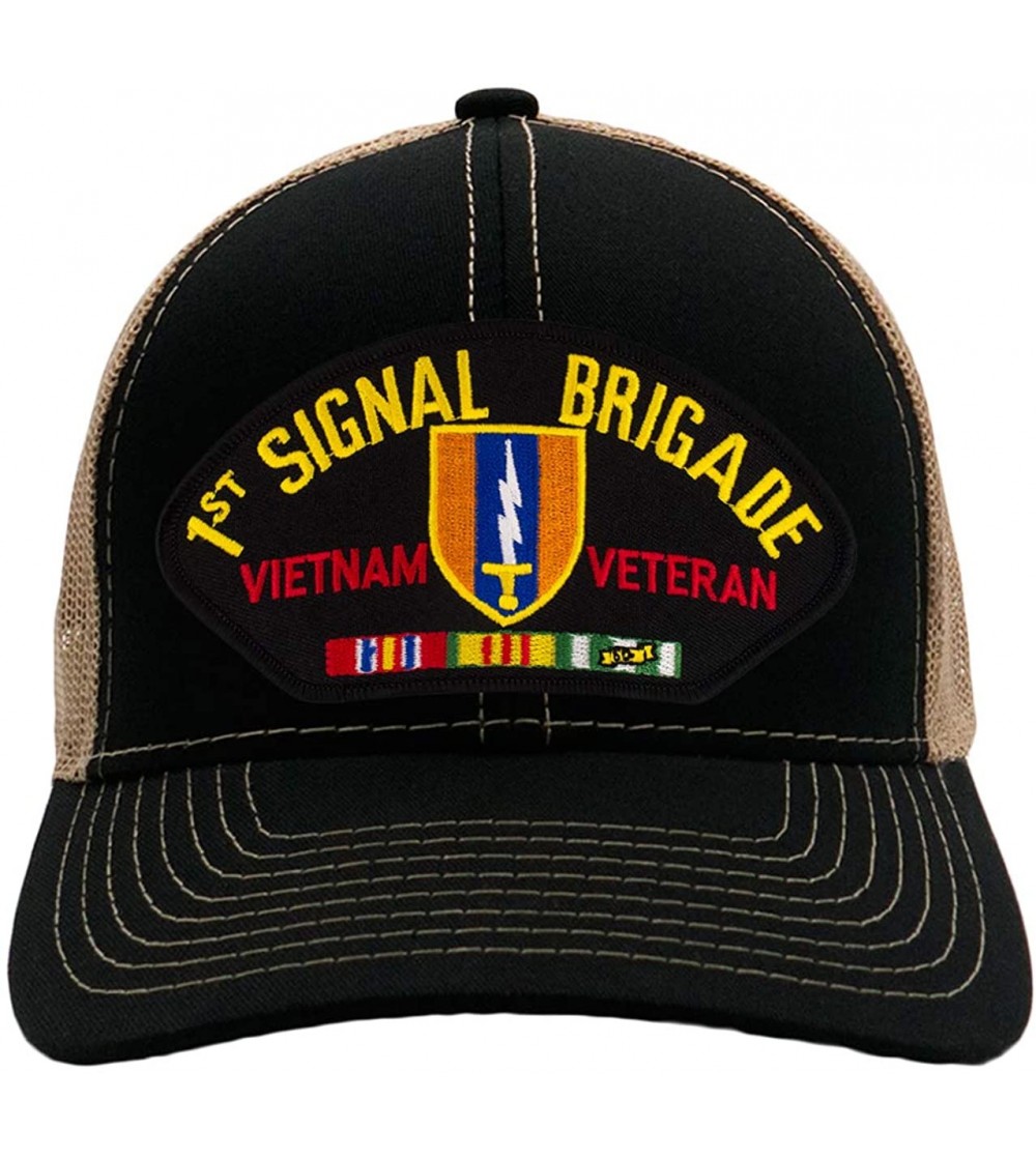 Baseball Caps 1st Signal Brigade - Vietnam War Veteran Hat/Ballcap Adjustable One Size Fits Most - Mesh-back Black & Tan - C5...