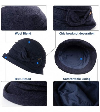 Berets Womens Wool Blend Winter Bucket 1920s Vintage Derby Hat Fedora Round Fall Bowler 55-59cm - 00769-navy - CT18ZCTKQSQ