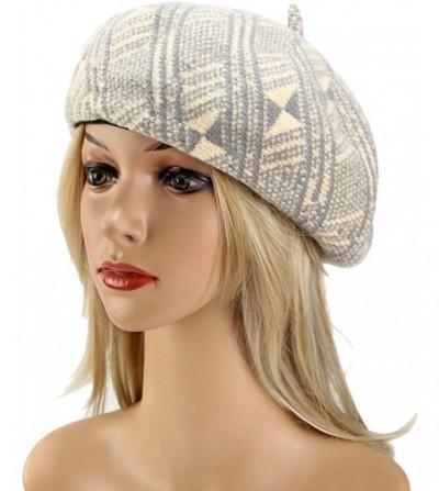 Berets Novelty Wool Beret Hat Vintage Tribal Knitted French Artist Hats Winter Thick Chunky Caps - Light Gray - C718AEHZQNY