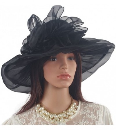 Sun Hats Womens Organza Kentucky Derby Church Party Floral Wide Brim Summer Hat - Black - C012J0EO7QL
