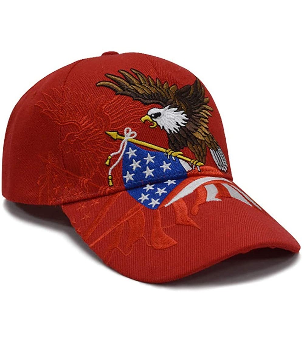 Baseball Caps America Flag Eagle Baseball Cap Hat Embroidery - Red - C718XHOK64W
