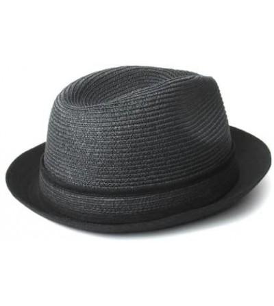 Fedoras Mens Summer Linen Trilby Hat - Charcoal - CF12ES9JHCR