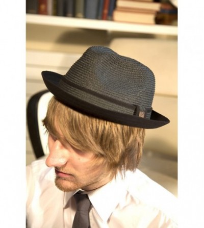 Fedoras Mens Summer Linen Trilby Hat - Charcoal - CF12ES9JHCR