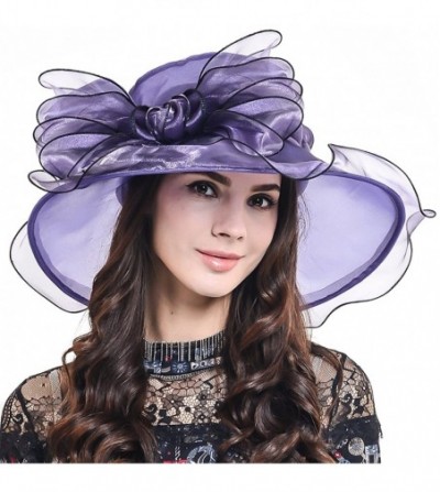 Sun Hats Womens Church Dress Derby Wedding Floral Tea Party Hat Ss-035 - Bow-dark Purple - C812NS67KXZ