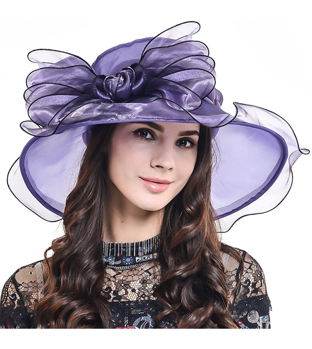 Sun Hats Womens Church Dress Derby Wedding Floral Tea Party Hat Ss-035 - Bow-dark Purple - C812NS67KXZ