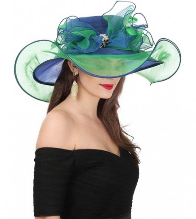 Sun Hats Women Kentucky Derby Church Cap Wide Brim Summer Sun Hat for Party Wedding - Bowknot-blue/Green - C718E68A3DY