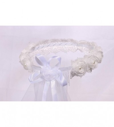 Headbands Flower Girls White First Communion Veil Headband with Bow - White (Flower Wreath) - CN18QTKCKEC
