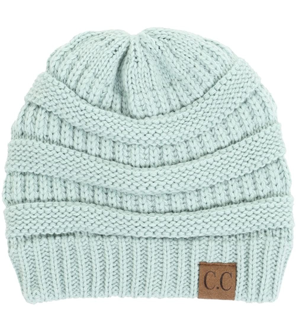 Skullies & Beanies Warm Soft Cable Knit Skull Cap Slouchy Beanie Winter Hat (Mint) - CJ12MX7ZTER