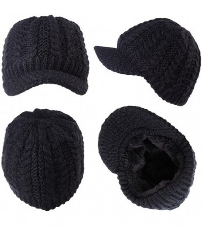 Newsboy Caps Womens Knit Newsboy Cap Warm Lined Winter Hat 100% Soft Acrylic with Visor - 89229_black1 - C11923EY8NQ