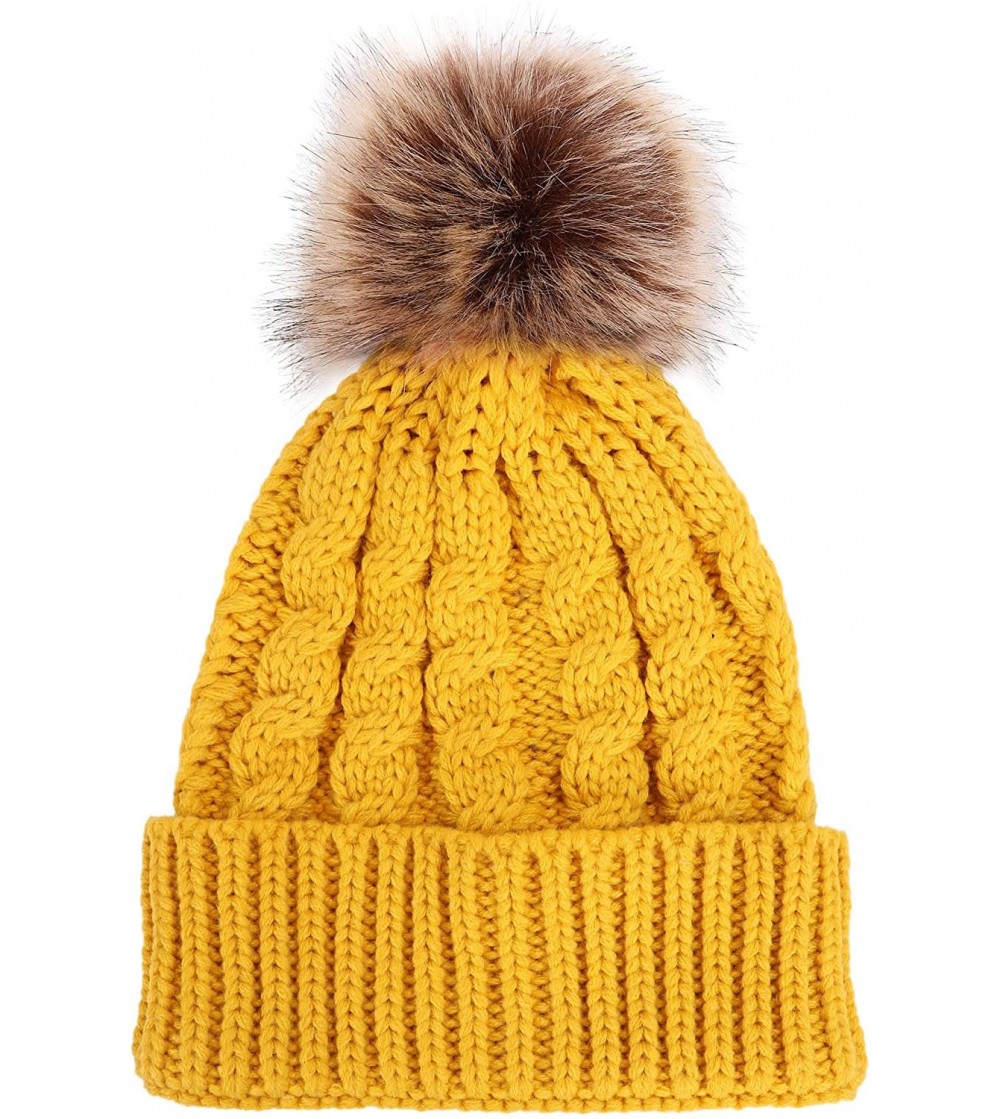 Skullies & Beanies Women's Winter Soft Knit Beanie Hat with Faux Fur Pom Pom - No Fleece Lined_ginger - C012NB5K45T